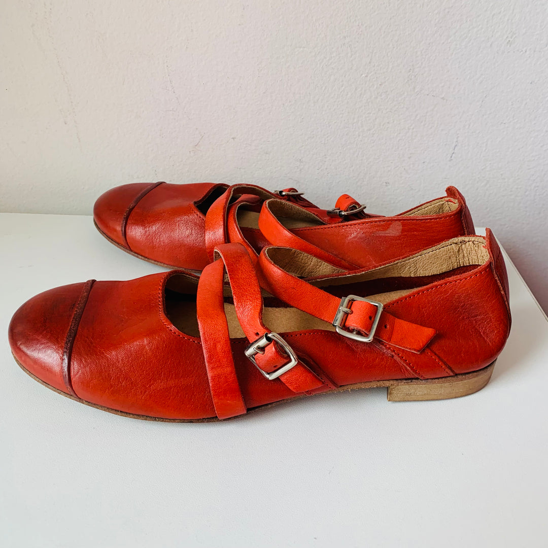 Just Italia Red Leather Strappy Flats Size 37