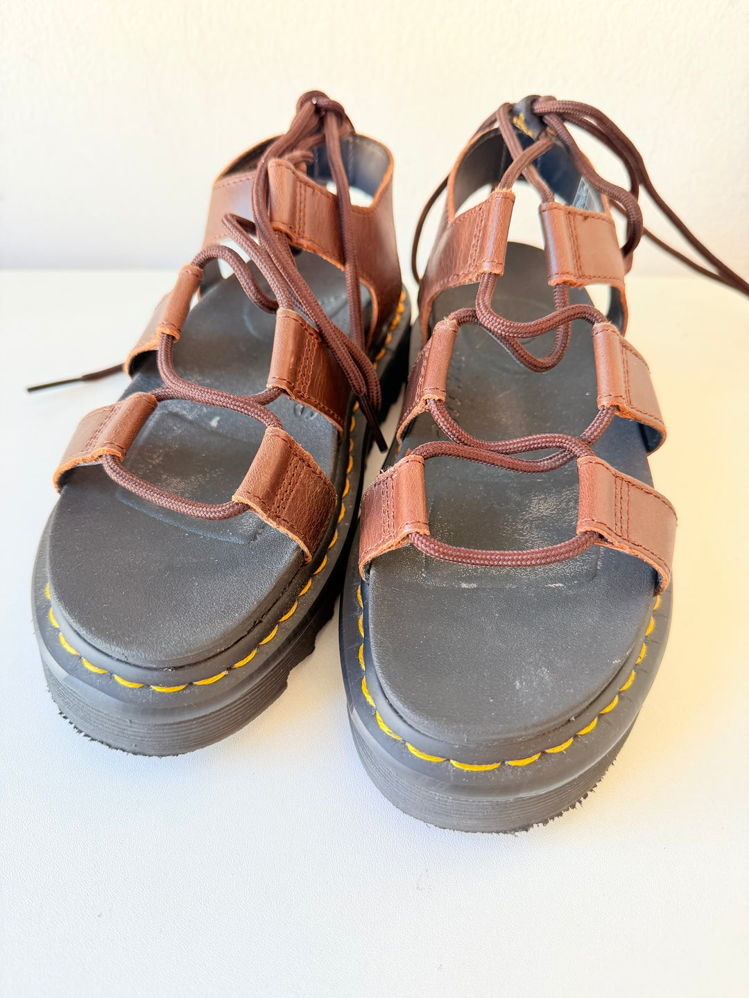 Dr Martens Air Ware Nartilla Lace Up Platform Sandals In Brown Size 6
