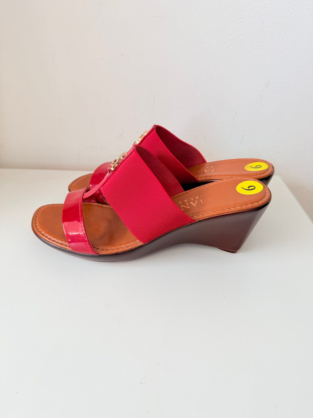 Italian Shoemaker Red Wedge Sandals Size 9