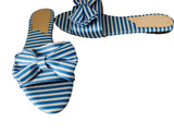 Charles David Blue/White Bow Detail Striped Slides Size 8.5