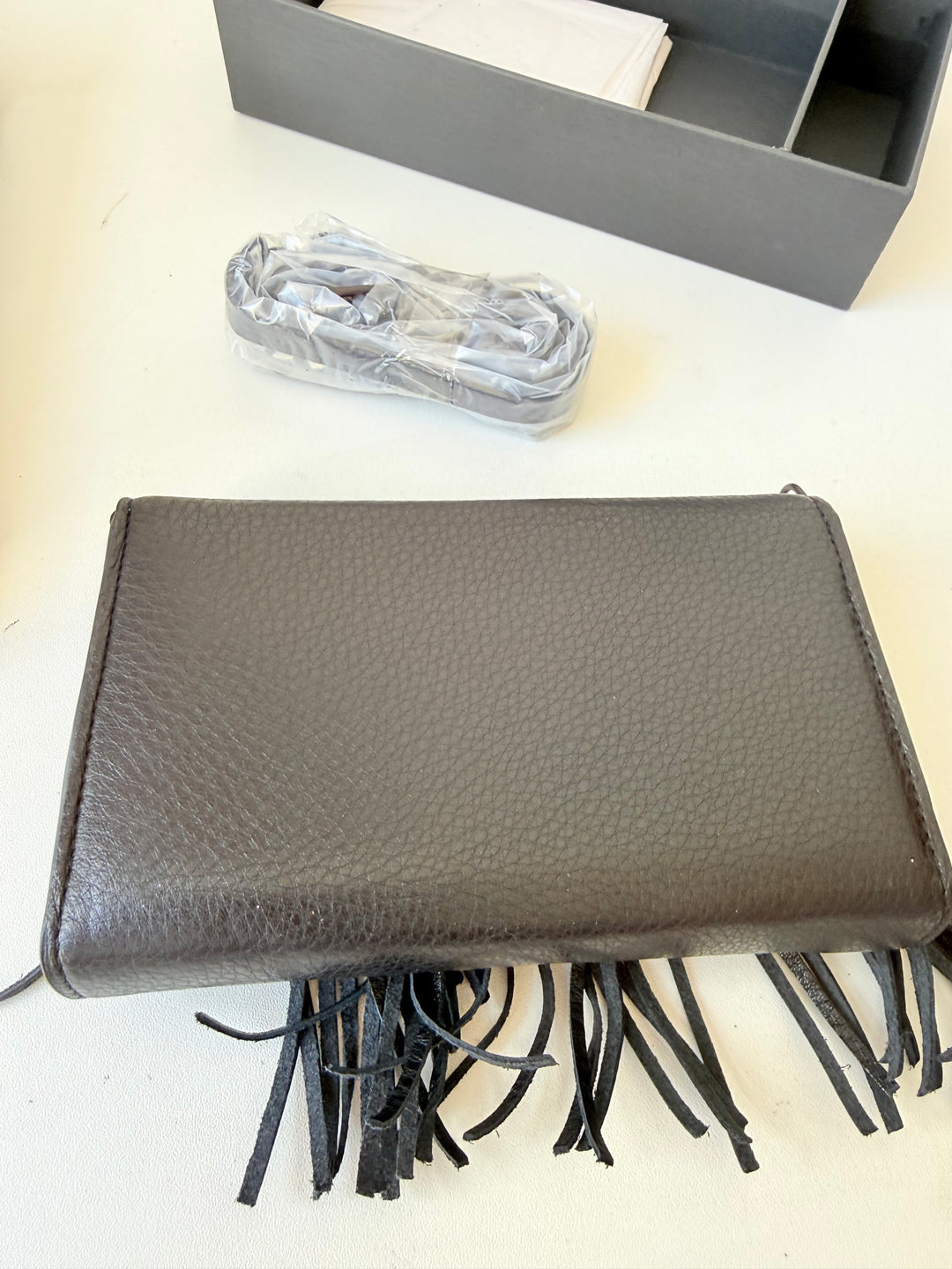Rebecca Minkoff Casemate Universal Fringe Black Leather Crossbody Fits IPhone 6 & Most Smart Phones Up to 5”