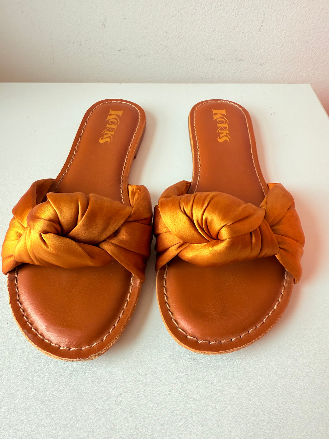 Korks Soleil Rust/Copper Knotted Slide Sandals Size 8