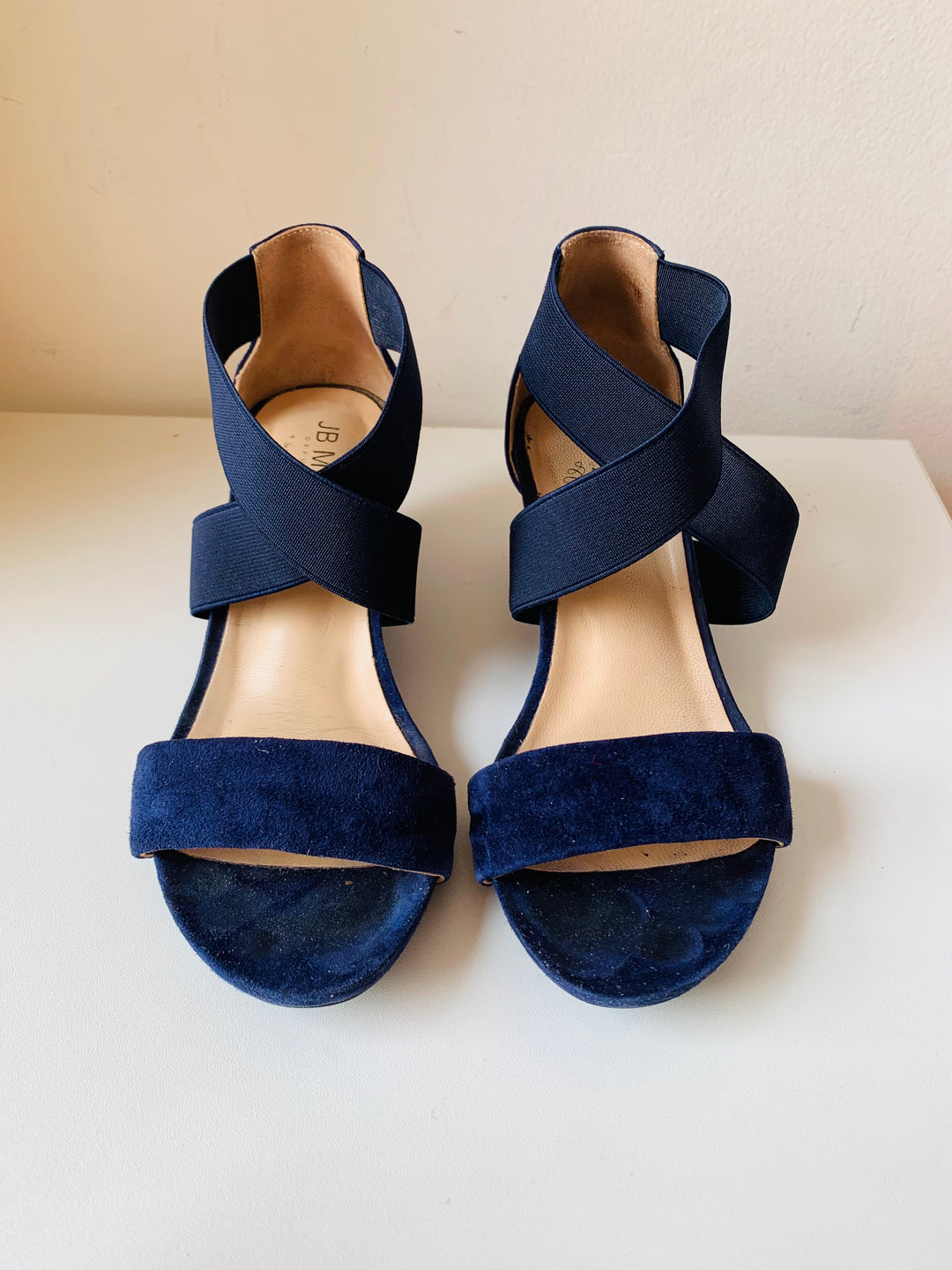 J.B. Martin Naisy Chevre Velours Night Blue Suede Sandals Size 37