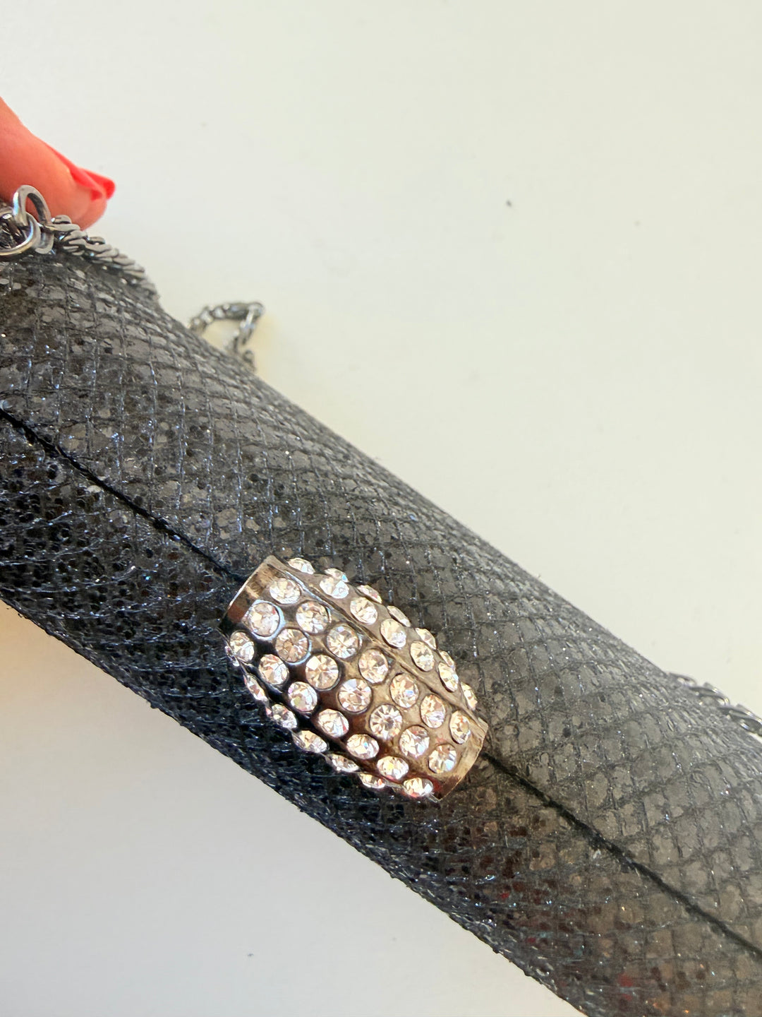 JNB Black Sparkly Rhinestone Clasp Evening Bag Clutch
