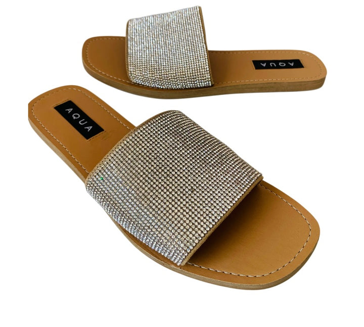 Aqua Rhinestone Slide on Sandals Size 7.5