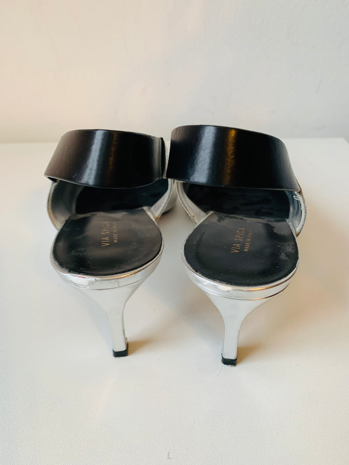 Via Spiga Silver Metallic Slingback Heels Size 8
