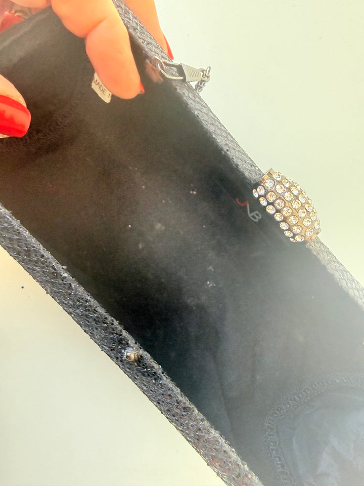 JNB Black Sparkly Rhinestone Clasp Evening Bag Clutch