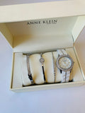 Anne Klein Ceramic Watch & Bangle Bracelet Set in White/Silver Tone New in box