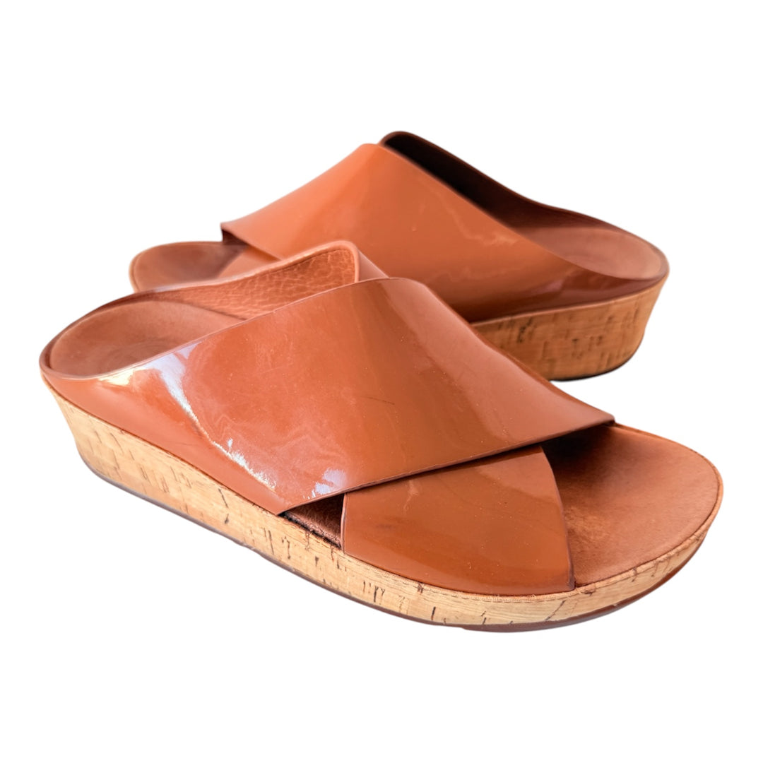 Fitop Brown Patent Criss Cross Cork Platform Sandals Size 7