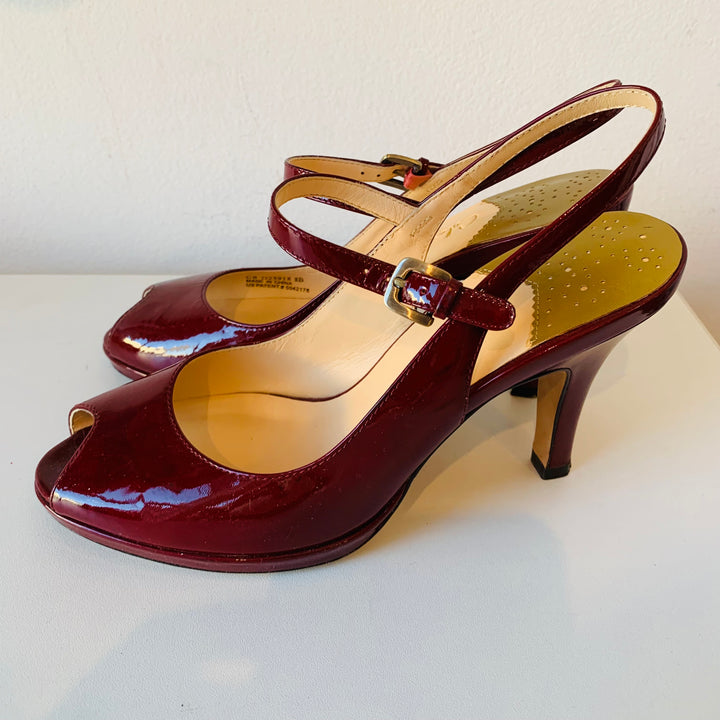 Cole Haan Nike Air Burgundy Patent Peep Toe Heels Size 8