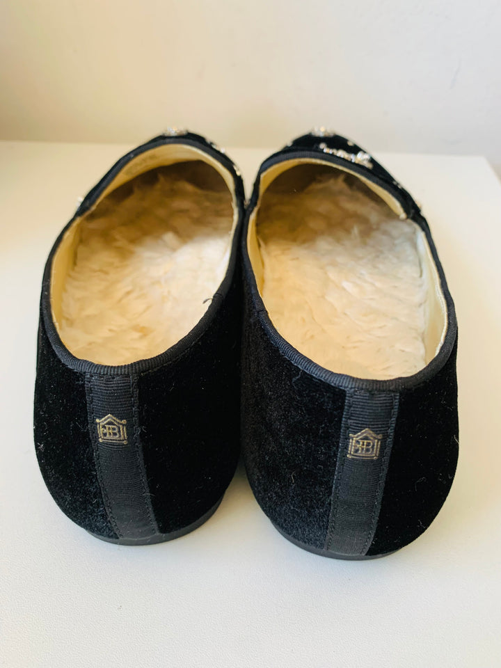 Birdies Black Starling Rhinestone Velvet Slip On Flats Size 10