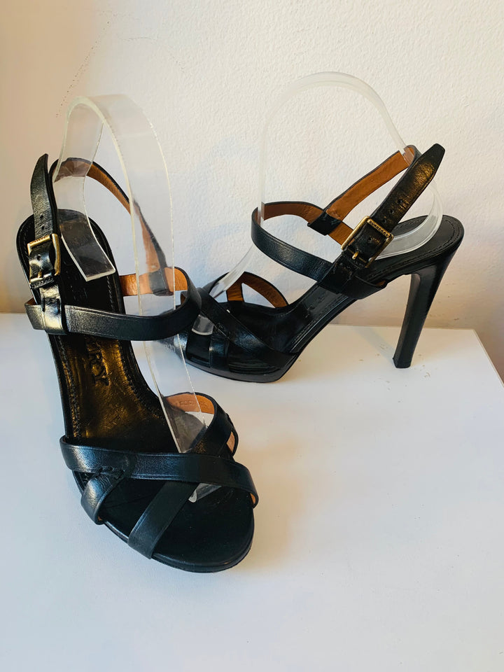 Burberry Black Leather Bridle Ankle Strap Sandals Size 40