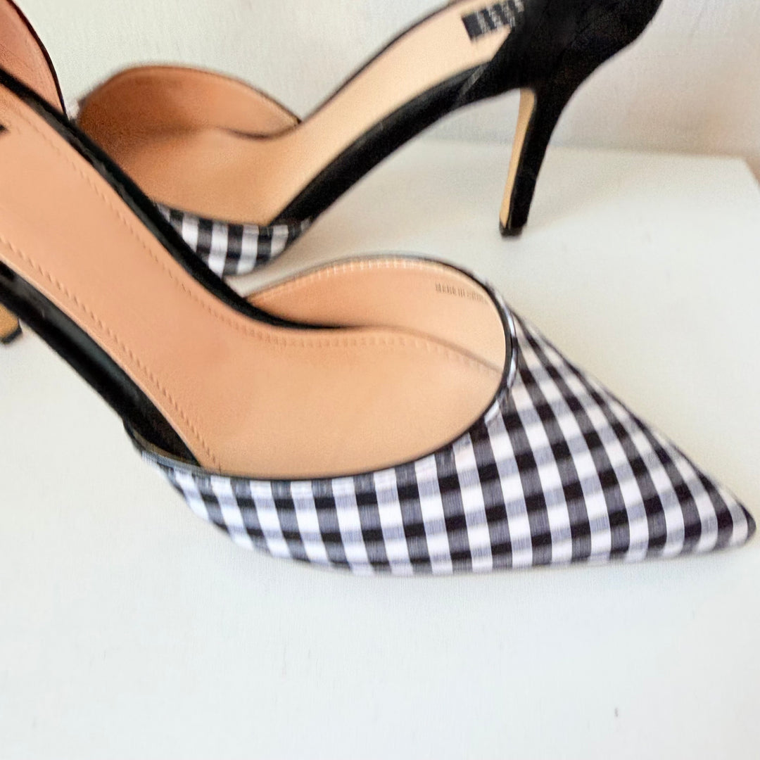White House Black Market Gianna Black And White Gingham Pumps Size 8.5 New in Box