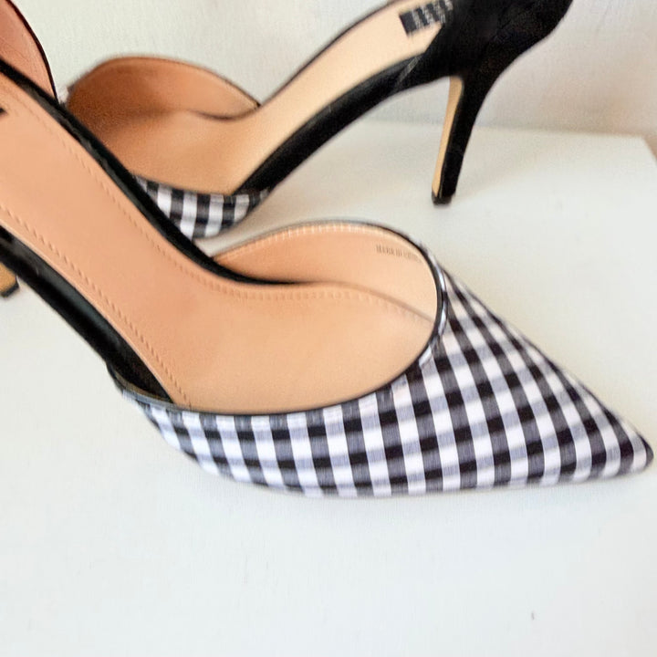 White House Black Market Gianna Black And White Gingham Pumps Size 8.5 New in Box