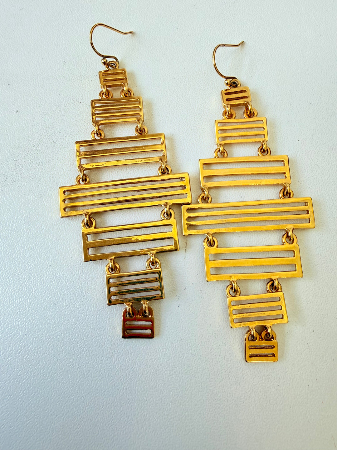 Gold Tone Geometric Ladder Layered Pierced Earrings