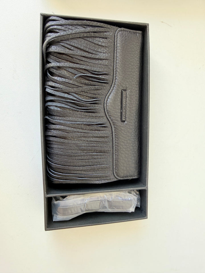 Rebecca Minkoff Casemate Universal Fringe Black Leather Crossbody Fits IPhone 6 & Most Smart Phones Up to 5”