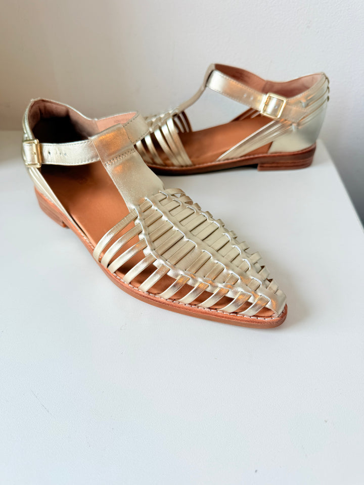 Bared Honeyguide Gold Mettalic Leather Size 40
