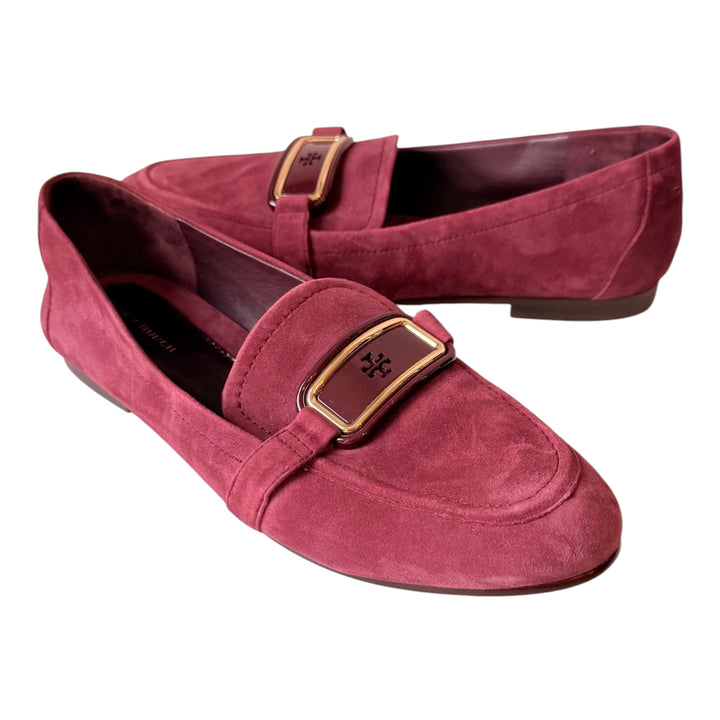 Tory Burch Georgia Suede Loafers Size 8 In Beetle Berry /Gold Hardware
