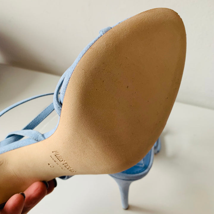 Paris Texas Zoe Lace Sky Blue Suede Strappy Sandals Size 10 New in Box