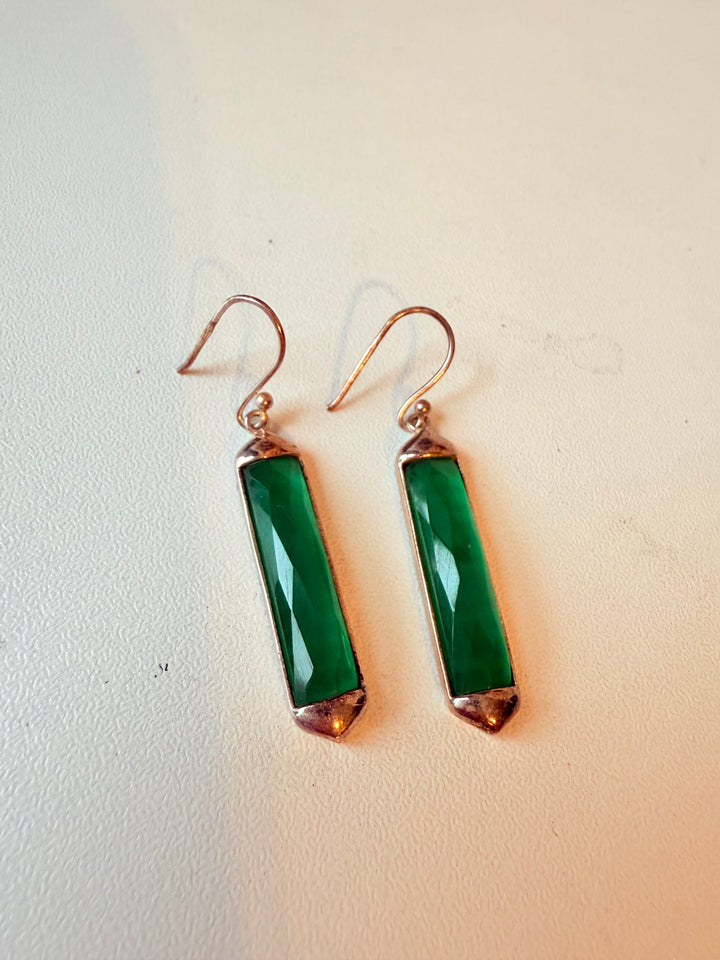 Sterling Silver Green Stone Drop Pierced Earrings