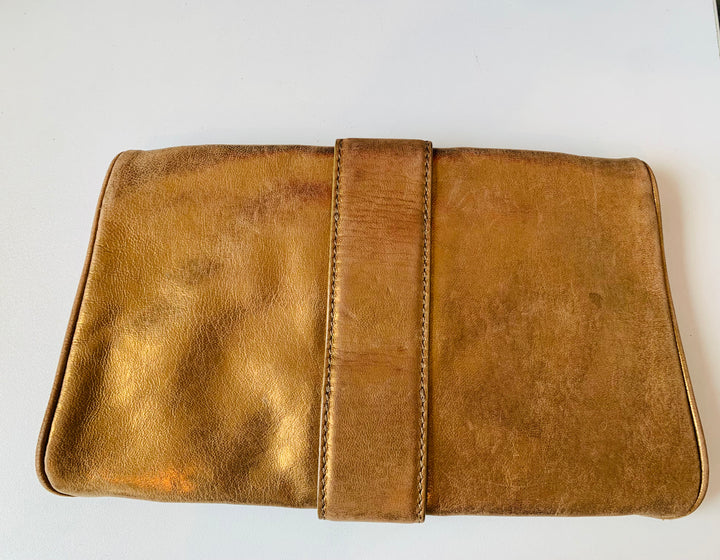 Michael Michael Kors Dark Gold/Bronze Mettalic Heidi Buckle Clutch Handbag