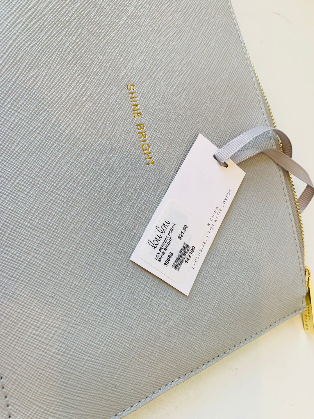 Katie Loxton London Shine Bright Perfect Pouch In Light Grey Vegan Textured Leather NWT