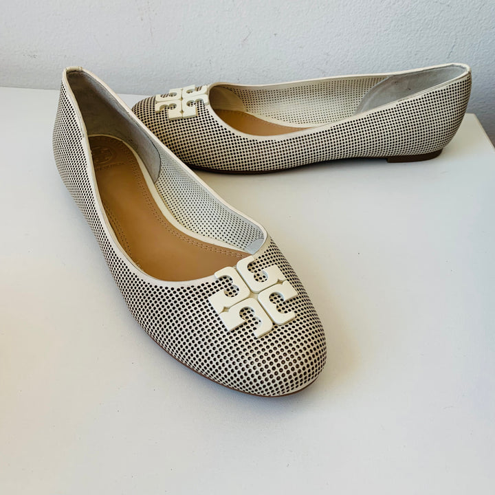 Tory Burch Lowell Perforated Ballet Flat in Ivory Size 10 New in Box