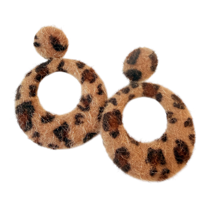 Vintage Animal Print Faux Fur Pierced Earrings