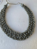 Silver Metallic Micro Bead Plastic Statement Necklace