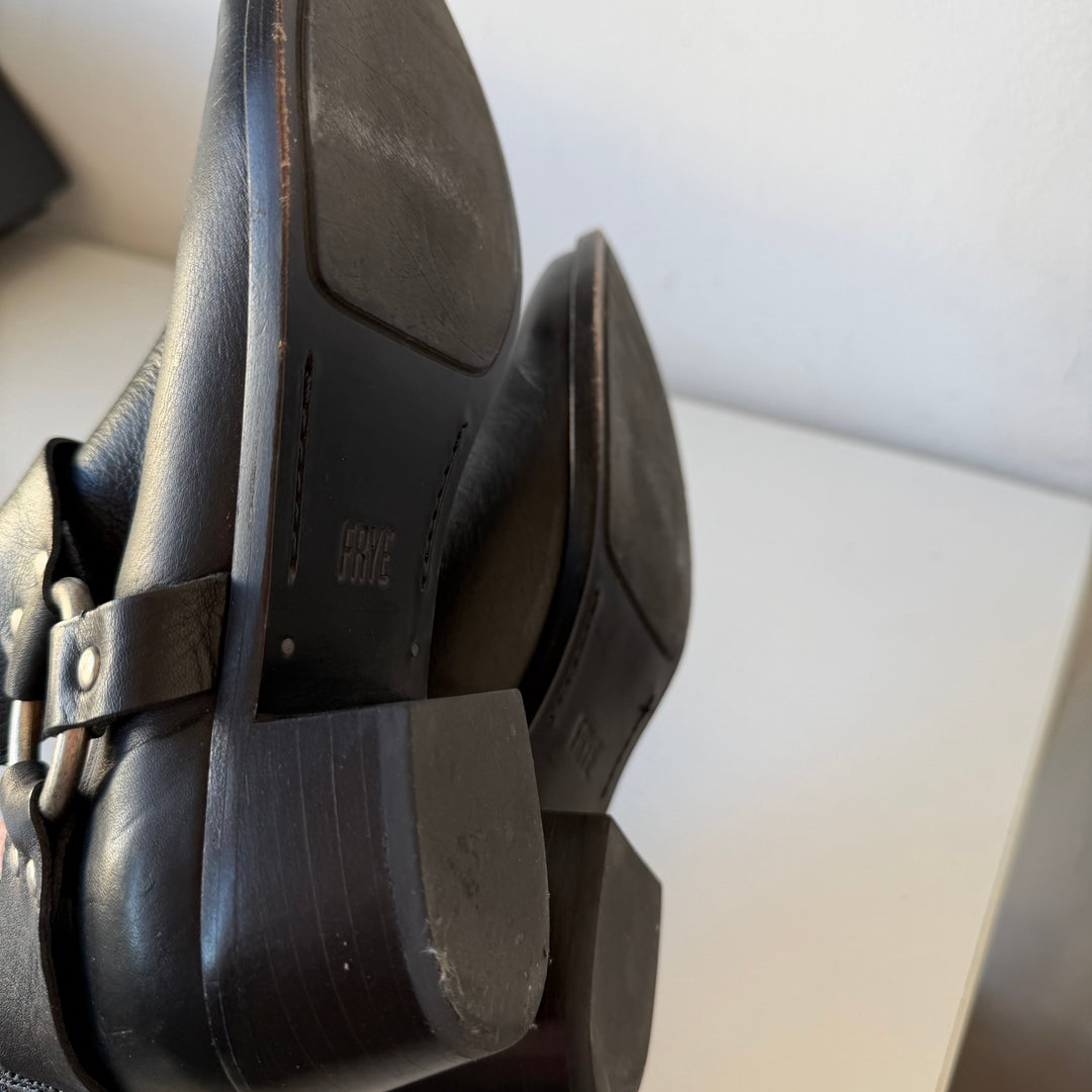 Frye Black Leather Ray Harness Back Zip Booties Size 7
