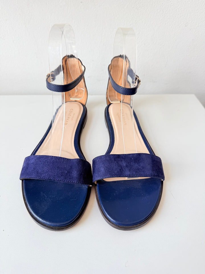 Cole Haan Adderly Blue Indigo Suede and Navy Blue Leather Zip Strap Size 7