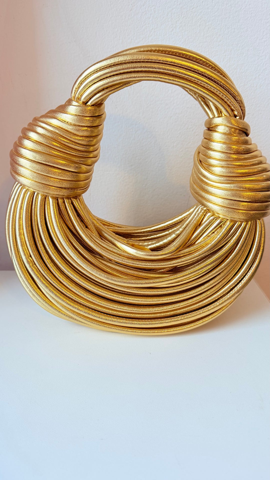 Amanda Vegan Gold Mettalic Knotted Detail Noodle Rope Design Handbag
