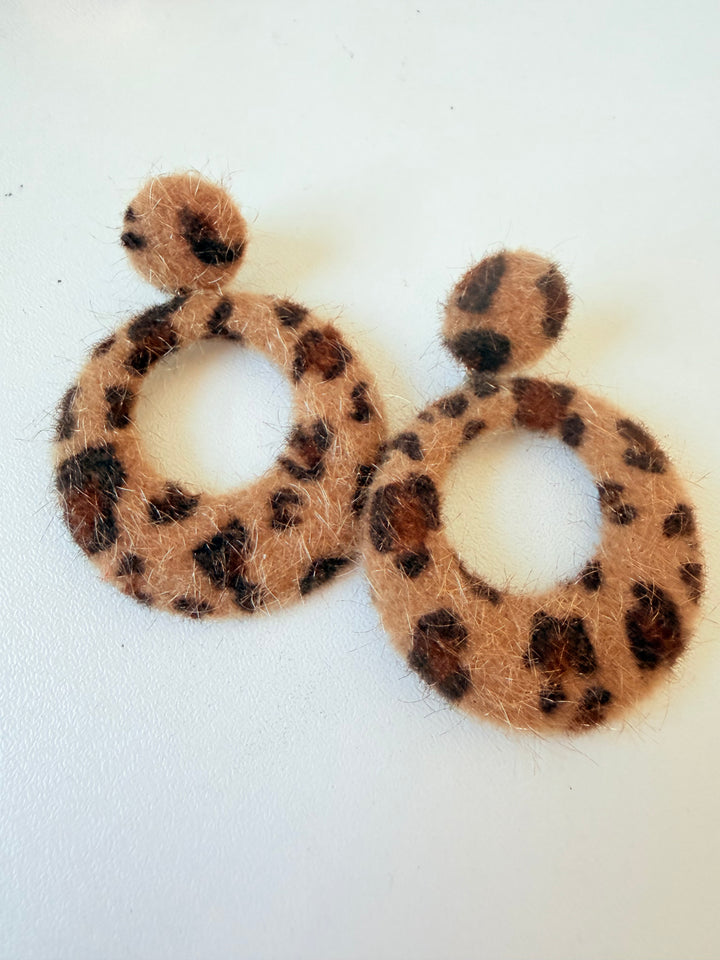 Vintage Animal Print Faux Fur Pierced Earrings
