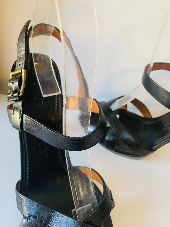 Burberry Black Leather Bridle Ankle Strap Sandals Size 40