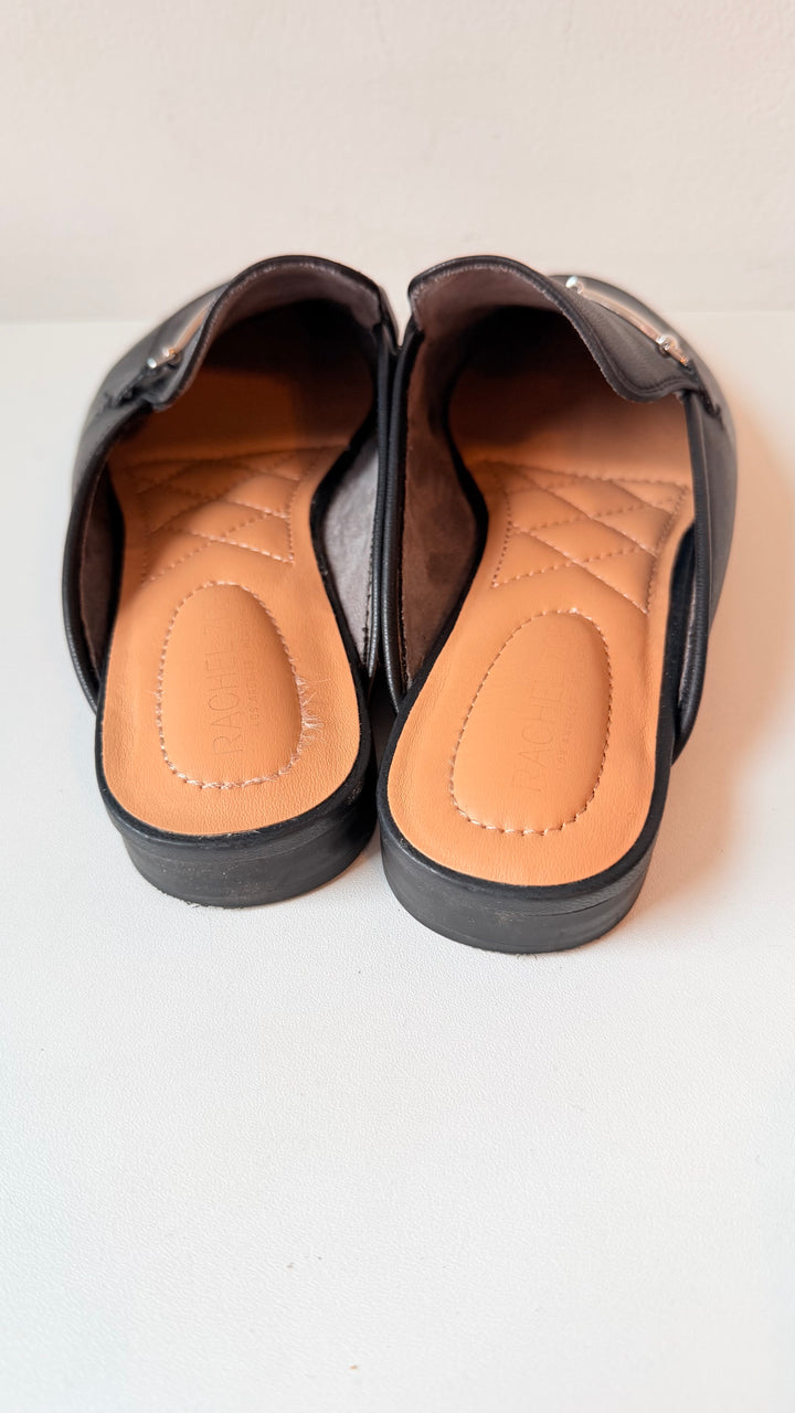 Rachel Zoe Vegan Black Leather horsebit Detail Mules Size 8