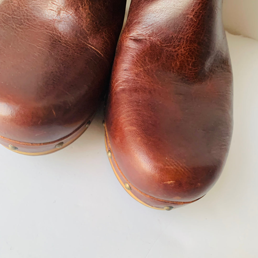 UGG Australia Lynnea Sheepskin Lined Brown Leather Boots Size 7