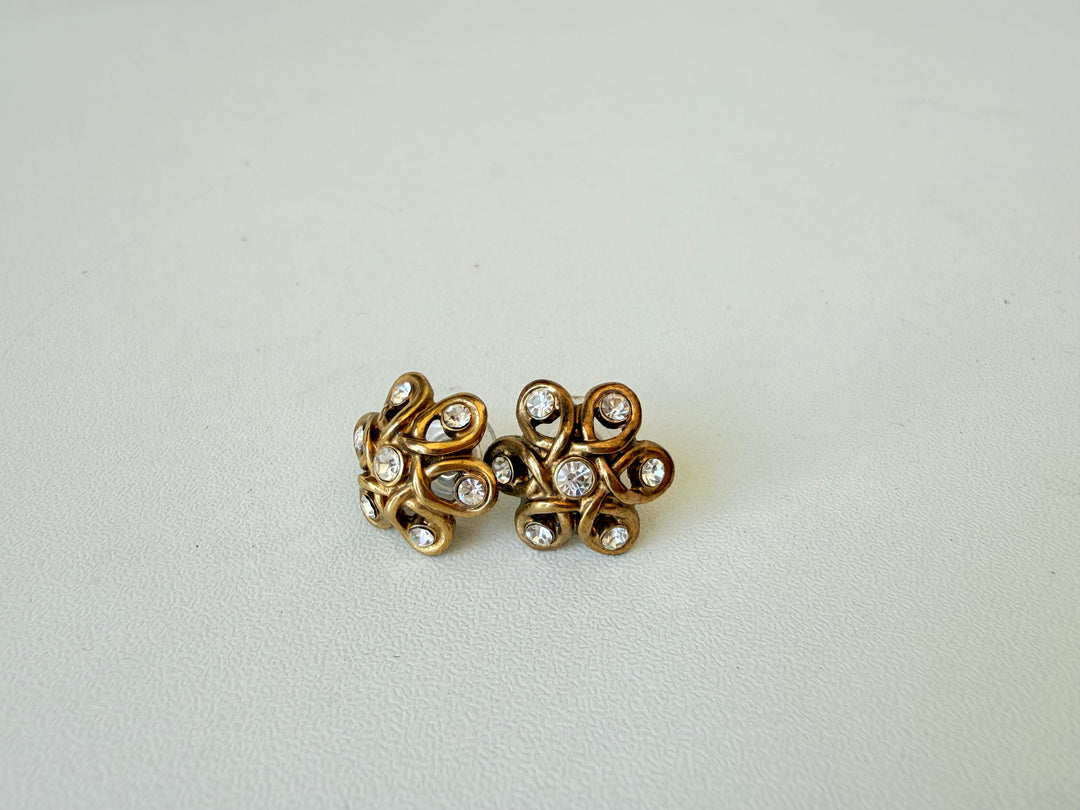 Vintage Monet Gold & Rhinestone Pierced Earrings