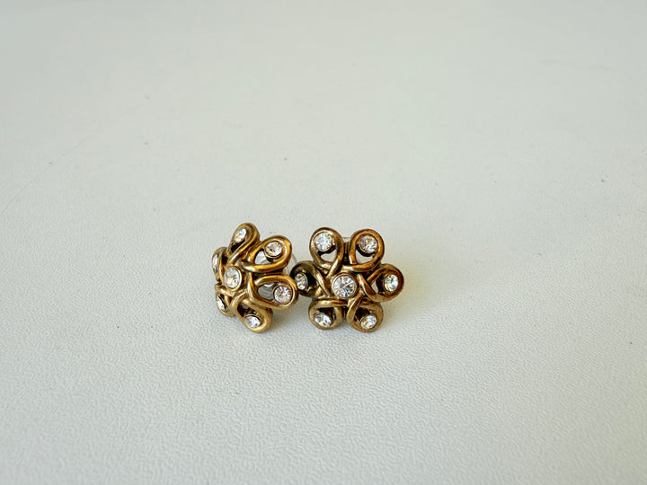 Vintage Monet Gold & Rhinestone Pierced Earrings