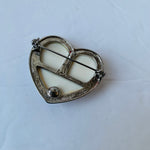 Crackled White Heart Pin/Brooch in Silver Tone