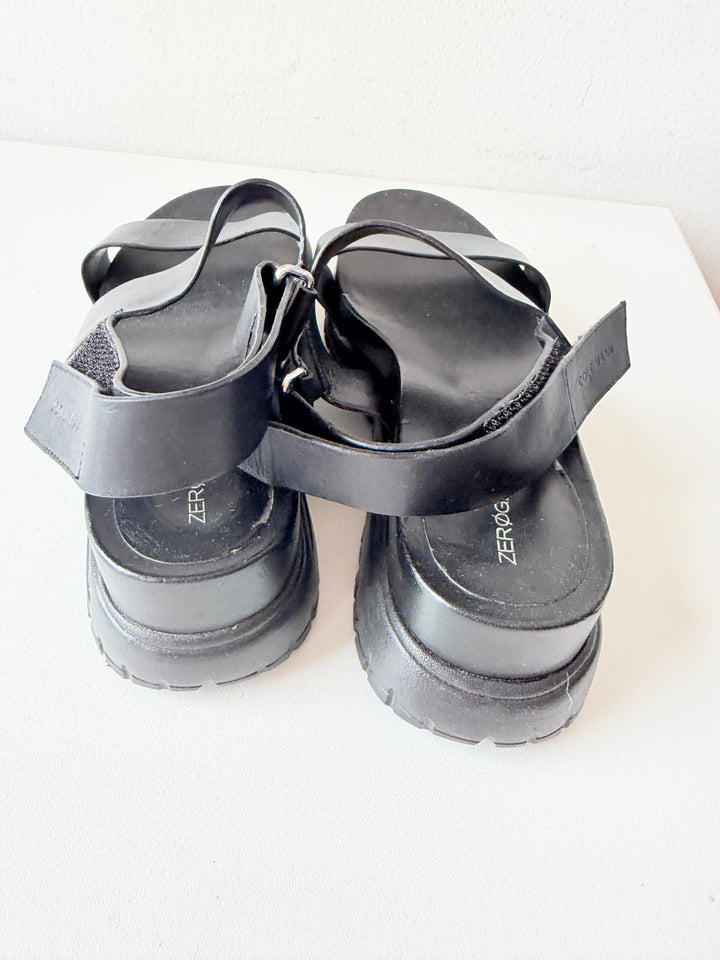 Cole Haan Zero Grand Black Leather Chunky Sandals Size 6.5