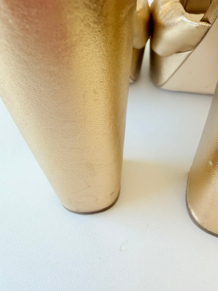 Michael Michael Kors Josie Gold Metallic Leather Knot Platform Open Toe Sandals Size 8