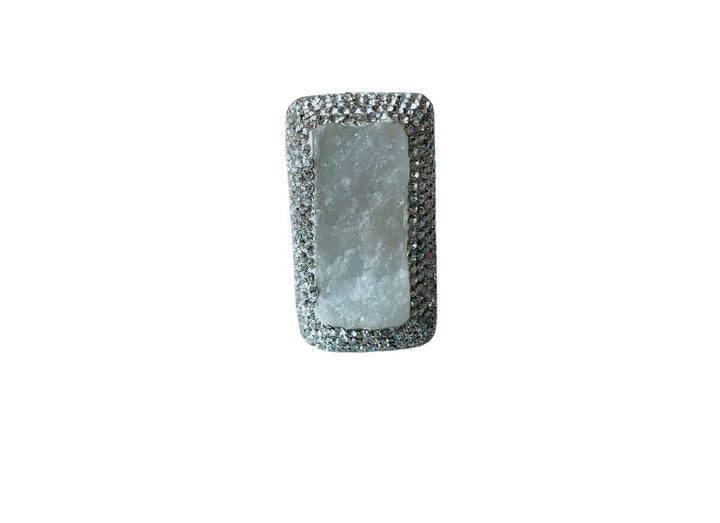 Sterling Silver White Druzy and Rhinestone Ring Size 6