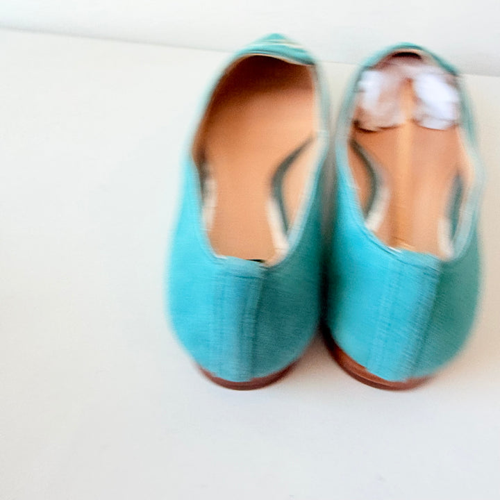 White House Black Market Ava Mineral Green Embroidered Flats Size 8 New In Box