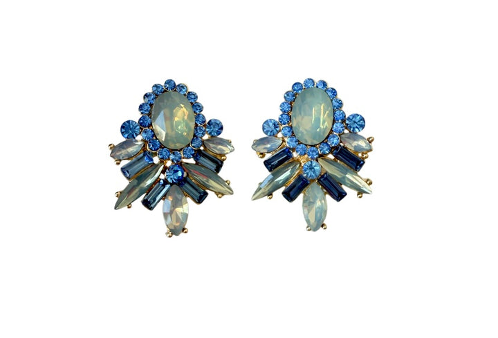 Blue Rhinestone Statement Pierced Earrings