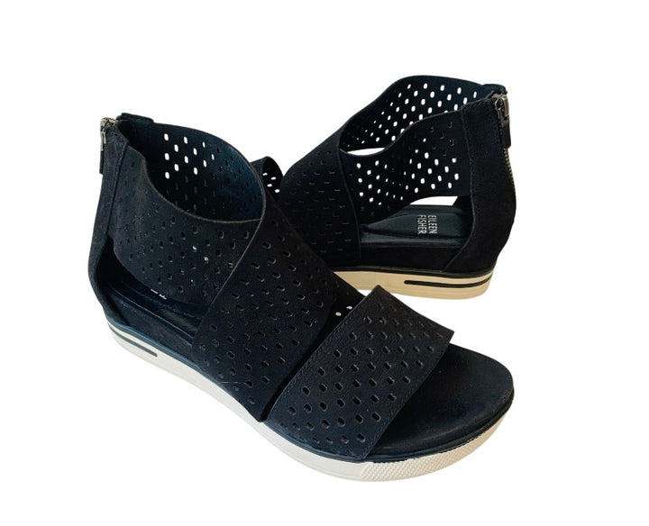 Eileen Fisher Sport Tumbled Leather Perforated Nubuck Sneaker Sandals Size 7.5