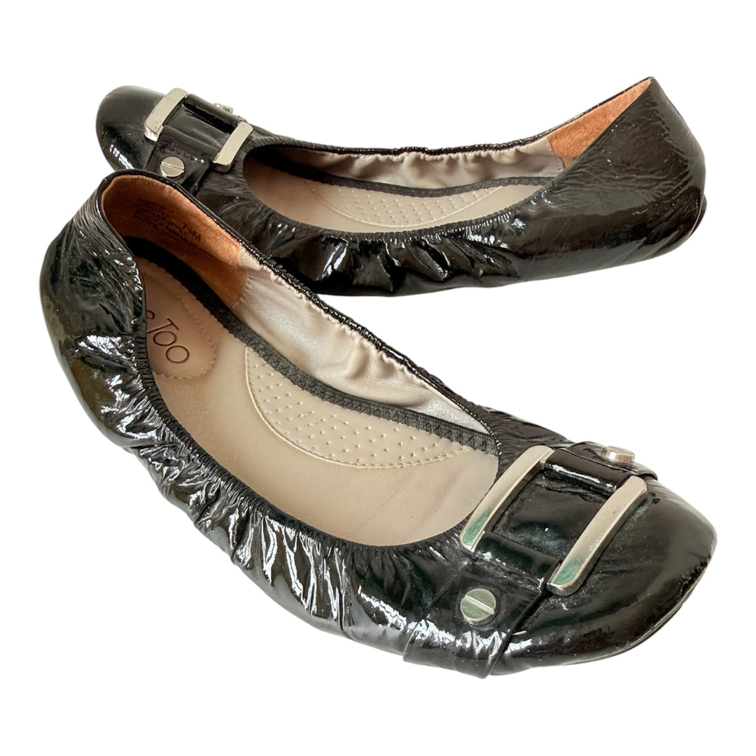 Me Too Black Patent Silver Buckle Ballet Flats Size 7.5