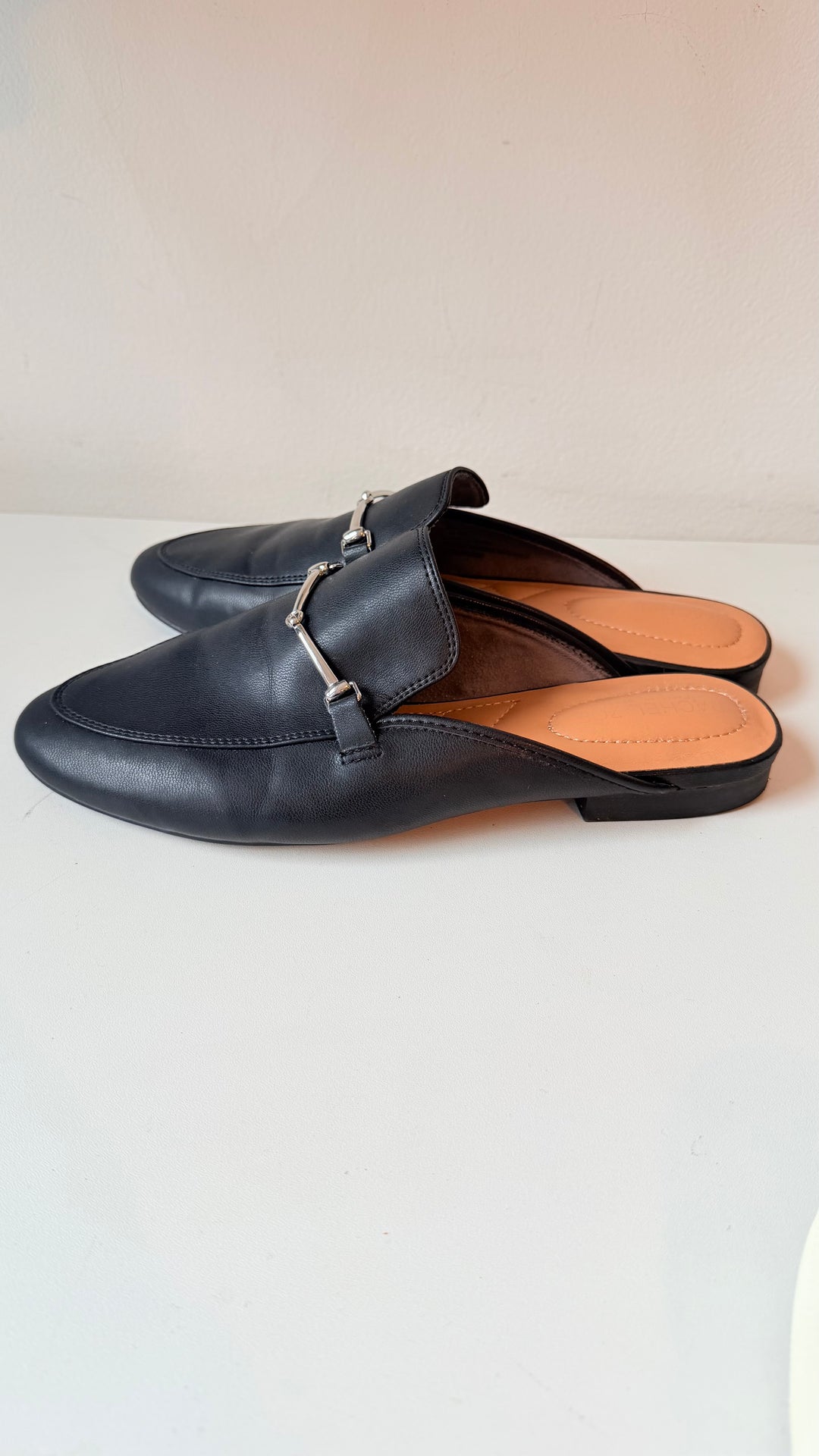 Rachel Zoe Vegan Black Leather horsebit Detail Mules Size 8