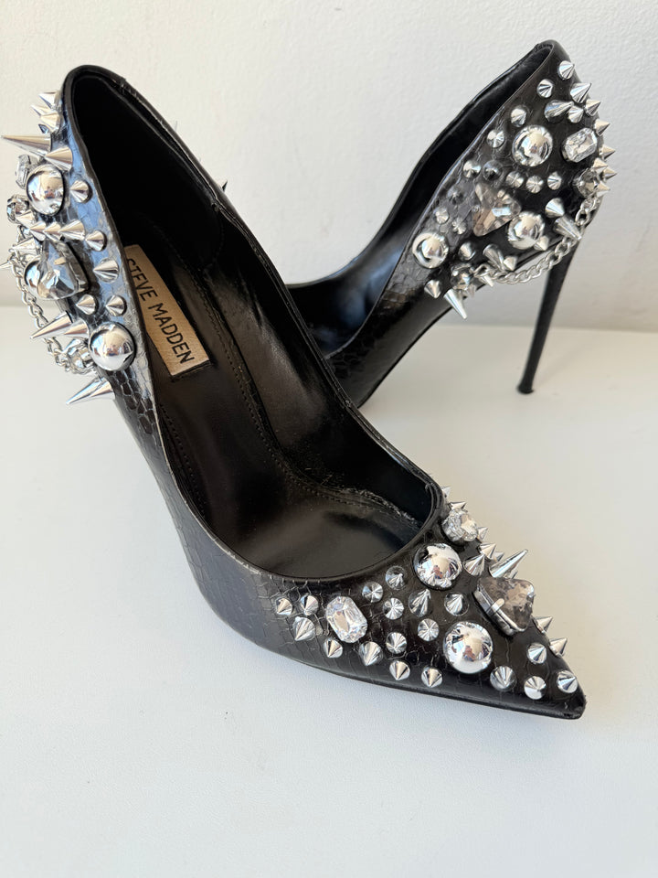Steve Madden Veronicka Black Rhinestone Studded Pumps Size 8