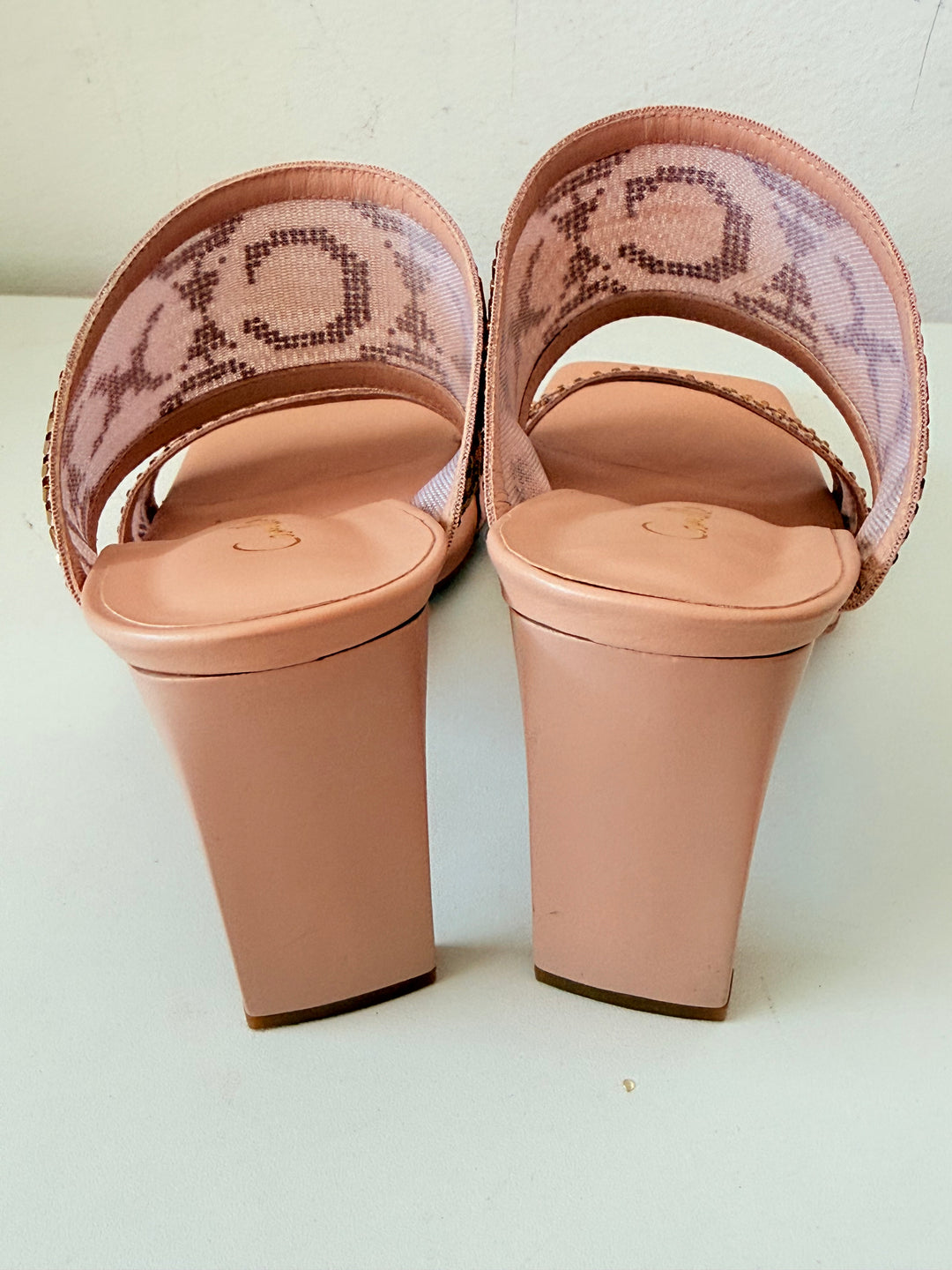 Camilla Alexia Embellished Slim Block Heel Mules In Nude/Pink Size 38