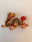 Deco Vintage Dragon Rhinestone and Pearl Brooch